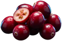 Cranberries vermelhas, uma delas cortada ao meio