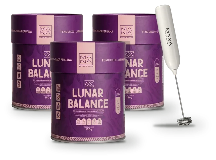 3 latas de Lunar Balance e o mixer Maná